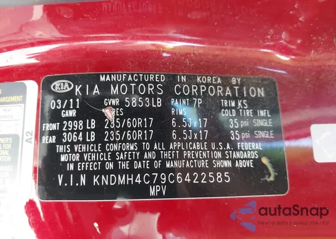 2012 Kia Sedona Ex from USA, damaged, VIN KNDMH4C79C6422585